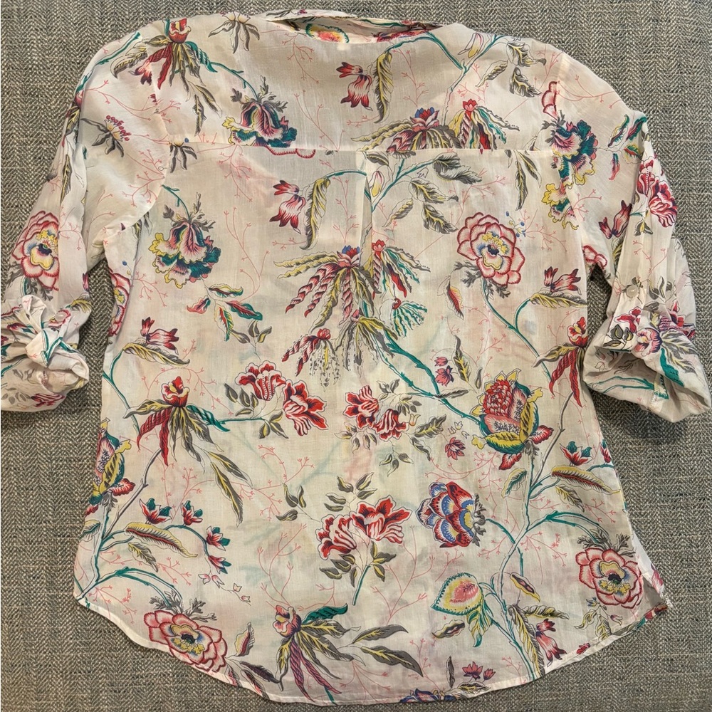 Effortless Summer Floral Blouse | Lightweight Boho Button-Up Top 100% Cotton M - Picture 4 of 6